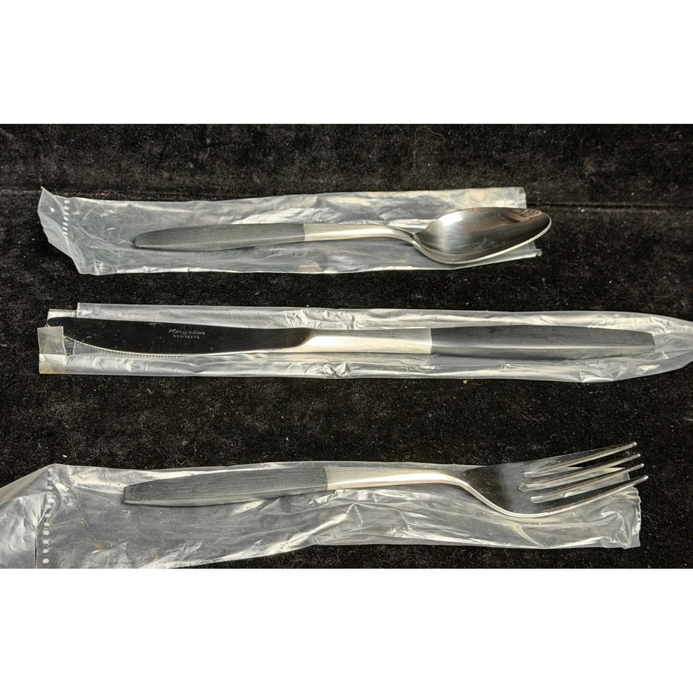 Kingston Stainless Japan-Flatware 3pc Set, Black Handle Knife Fork Spoon, NEW